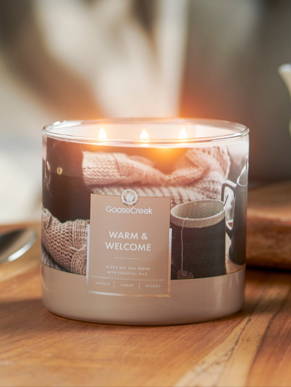 GooseCreek "Warm & Welcome 3 Wick Scented Candle | Vanilla Amber Woods | NWT